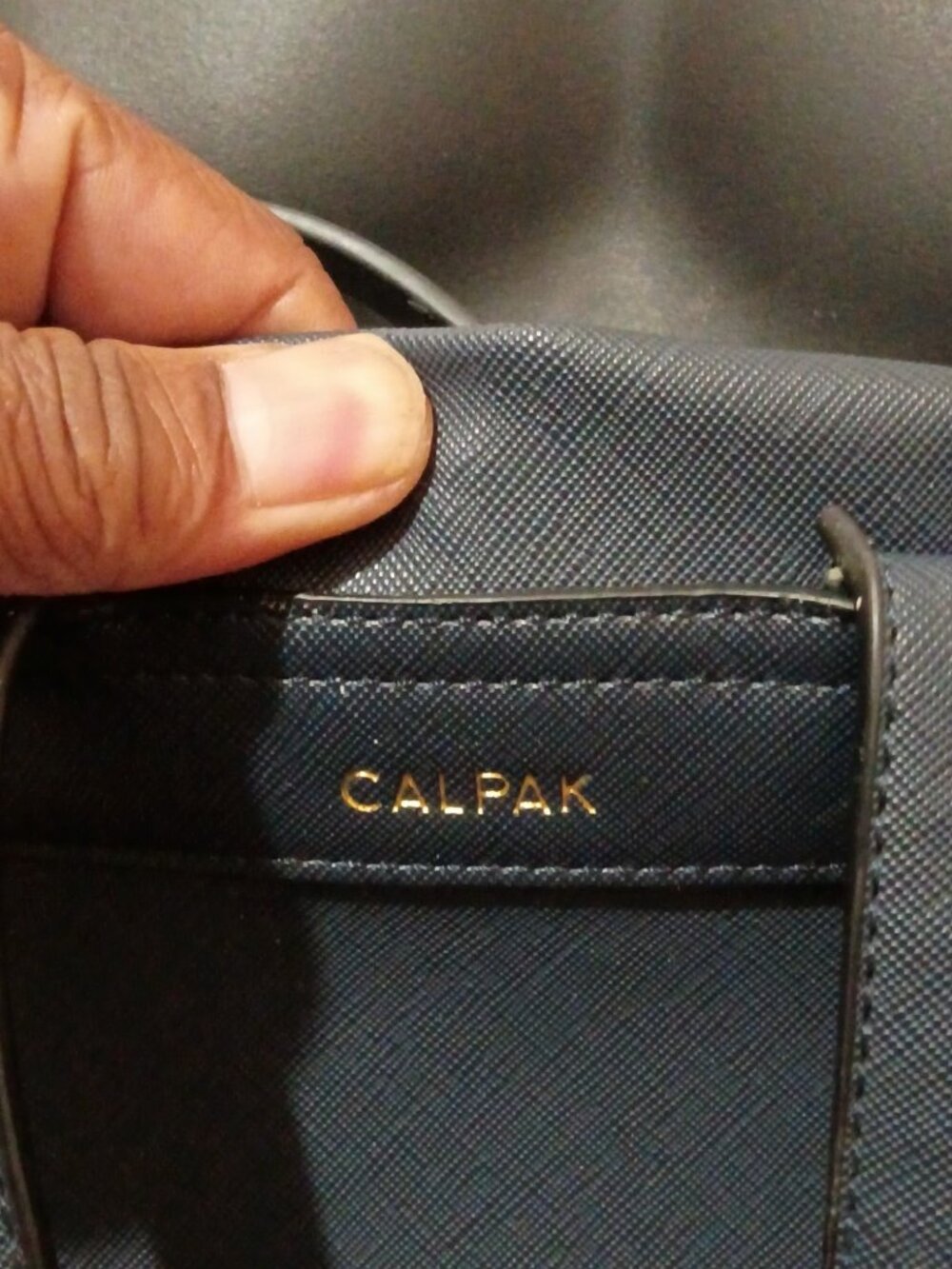 Calpak Kaya Backpack Blue Faux Leather Gold Hardware Trolly Sleeve Side Pockets - Picture 3 of 11